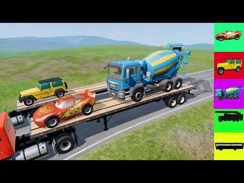 Cars vs Portal Trap with Slide Color - Cars vs Deep Water - Cars vs Rails and Trains - BeamNG.Drive