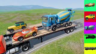 Transportion cars vs mixer and small cars rescue bus - BeamNG
