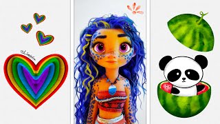 How to draw rainbow Heart, Watermelon animation & transformation Moana princess + Dory fish