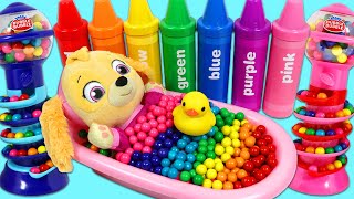 Paw Patrol Baby Skye Rainbow Gumball Bath Tub Fun Spiral Candy Dispensers & Surprise Crayon Opening!