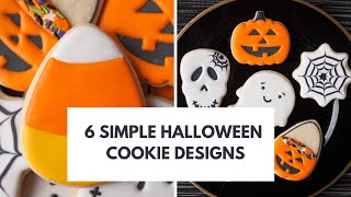 6 simple Halloween cookie designs decorated with royal icing #cookiedecorating #royalicing #relaxing