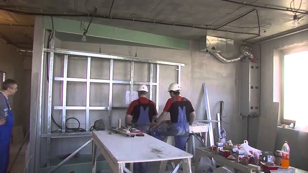 Сложная ниша под телевизор из гипсокартона.