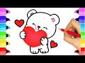 How To Draw A Teddy Bear Holding A Heart | Valentine&#39;s day teddy bear with heart