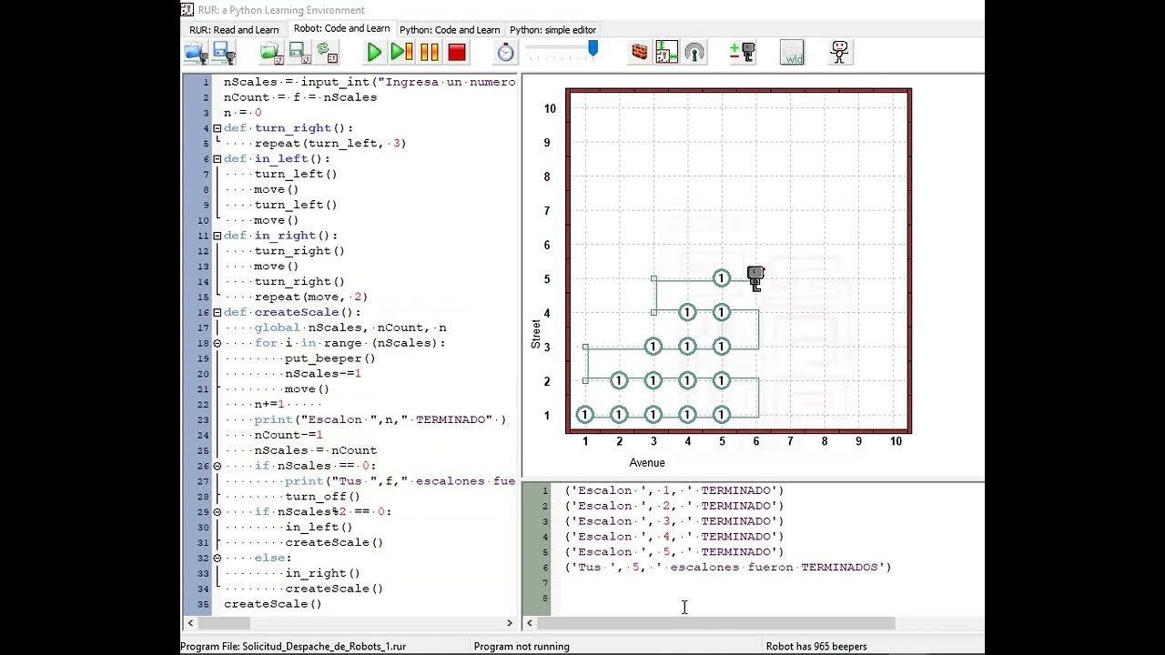 Robótica Educativa - Python - RUR-PLE - Crear escalones con beeper ...