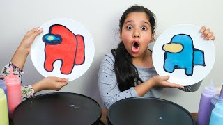 رسمنا امونق اس و صرصور و كمامة !! تحدي الرسم بالبانكيك!pancake art challenge among us and cockorach