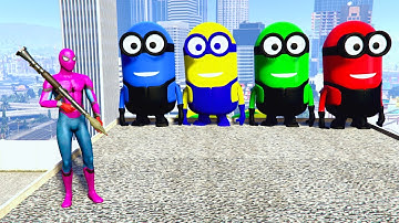 Spider Man vs Color Minions Ambush Trap Challenge