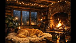 ⛈️ Deep Thunder Resonance in Log Cabin | 10 Hours of Rain & Sleeping Golden Retriever