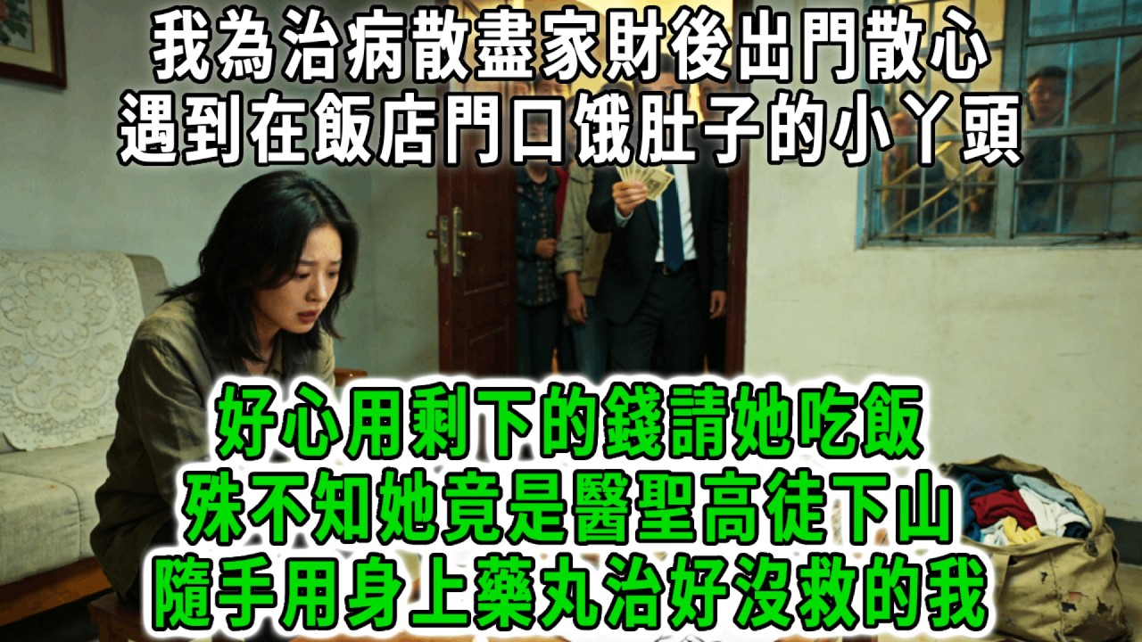 我為治病散盡家財後出門散心，遇到在飯店門口饿肚子小丫頭，好心用剩下的錢請她吃飯，殊不知她竟是醫聖高徒下山，隨手用身上藥丸治好沒救的我，帶我四處救人收入百萬我傻了！#荷上清風 #爽文