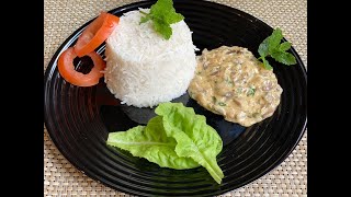 Creamy Mushroom Sauce With Boiled Rice