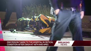 One person sustains critical injuries in crash between motorcycle and car in Omaha