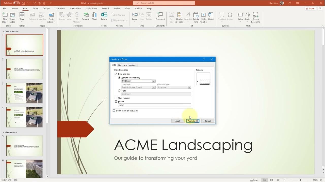 How to insert slide headers footers and page numbers in microsoft