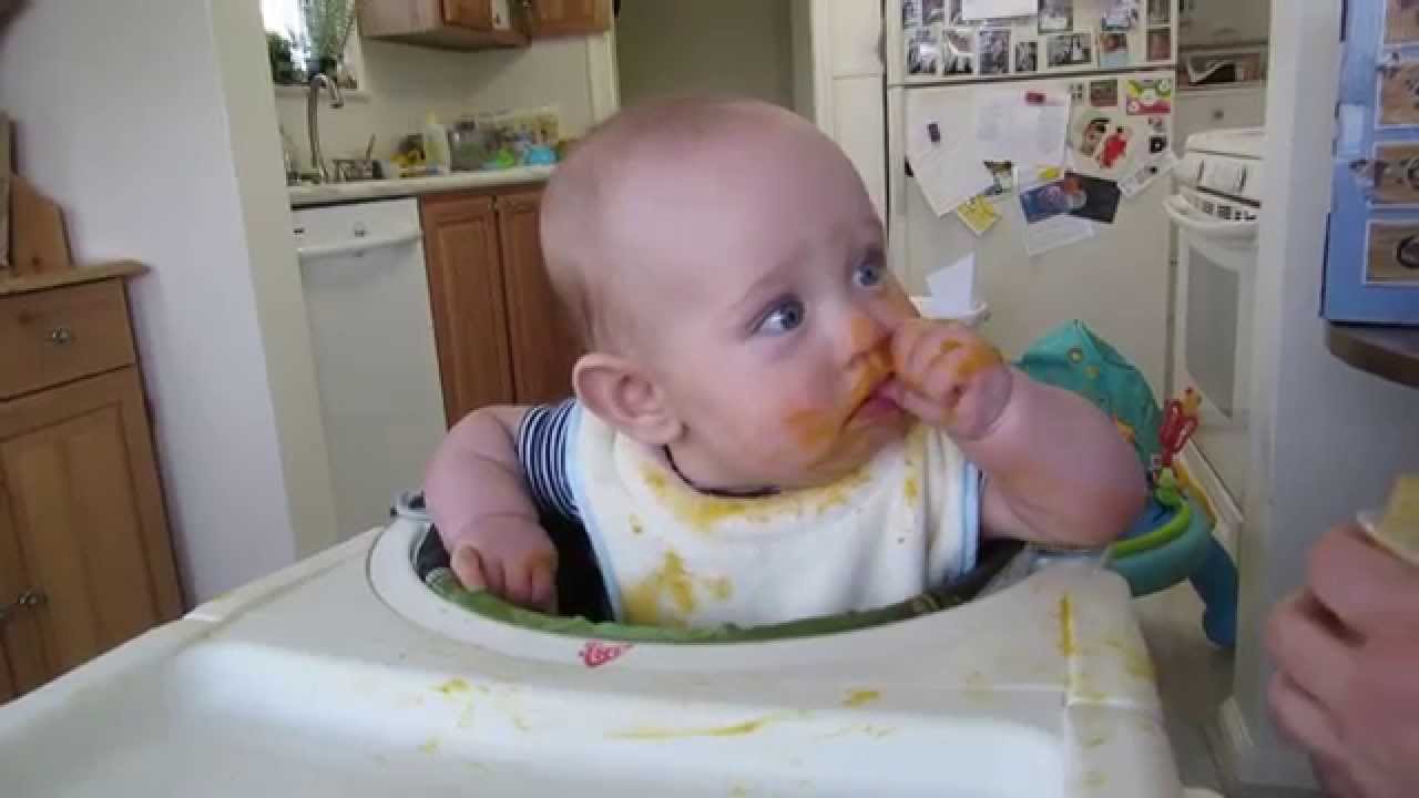 Baby Parker eating squash YouTube