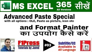 MS Excel Tutorials :  how to use Paste Special Command with all Options, How to use Format Painter