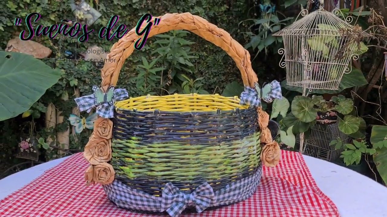 Canasta romántica, hecha con papel, liviana, fuerte y mucho espacio 🧚‍♀️♻️