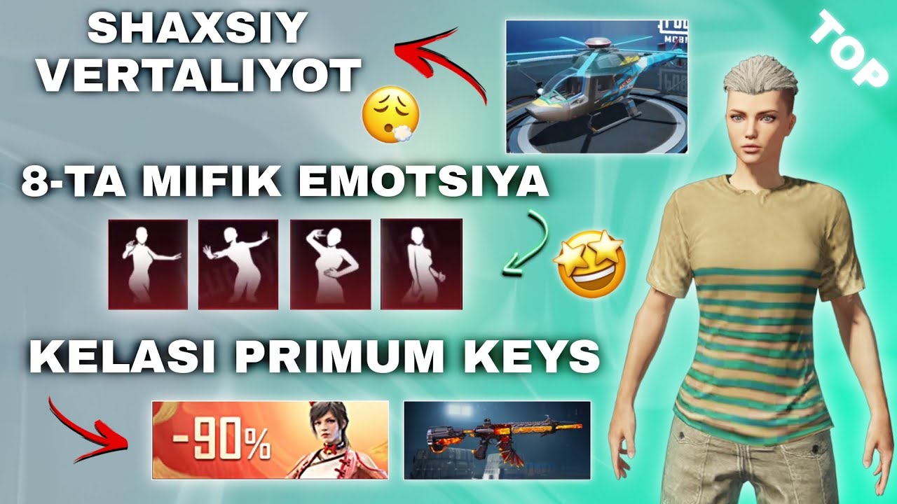 🤩 BEPUL EMOTSIYALAR //🔥 YENGI PRIMUM KEYS / SHAXSIY VERTALIYOT – PUBG MOBILE