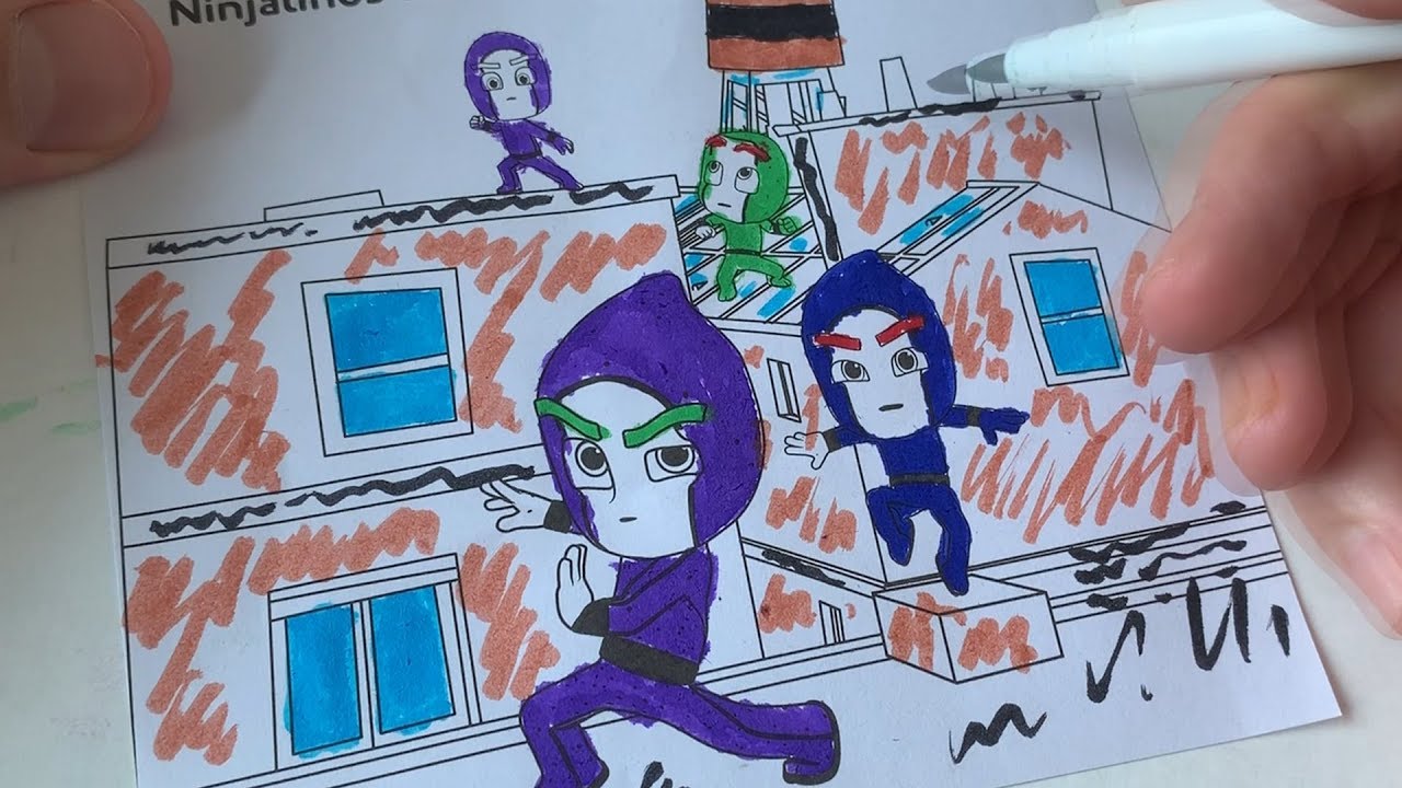 ninjalinos on rooftops pj masks coloring for kids youtube