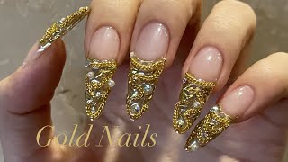 sub)블링블링 골드네일 | gold nails, nails tutorial