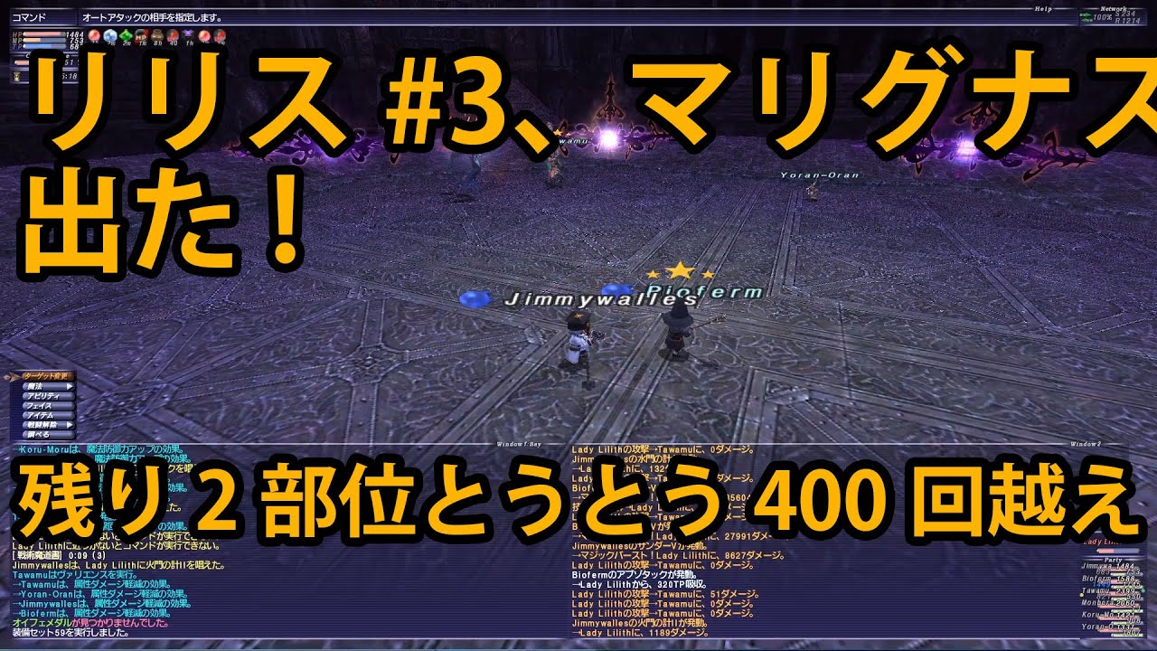 Ff11 Lilith リリス 3 マリグナス出た 残り2部位から400回超えダイジェスト Youtube