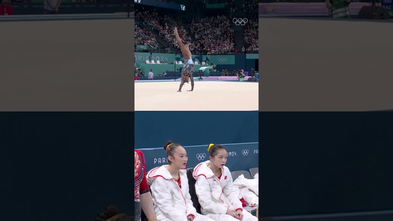 Zhou Yaqin & Zhang Yihan watching Simone Biles make history. 