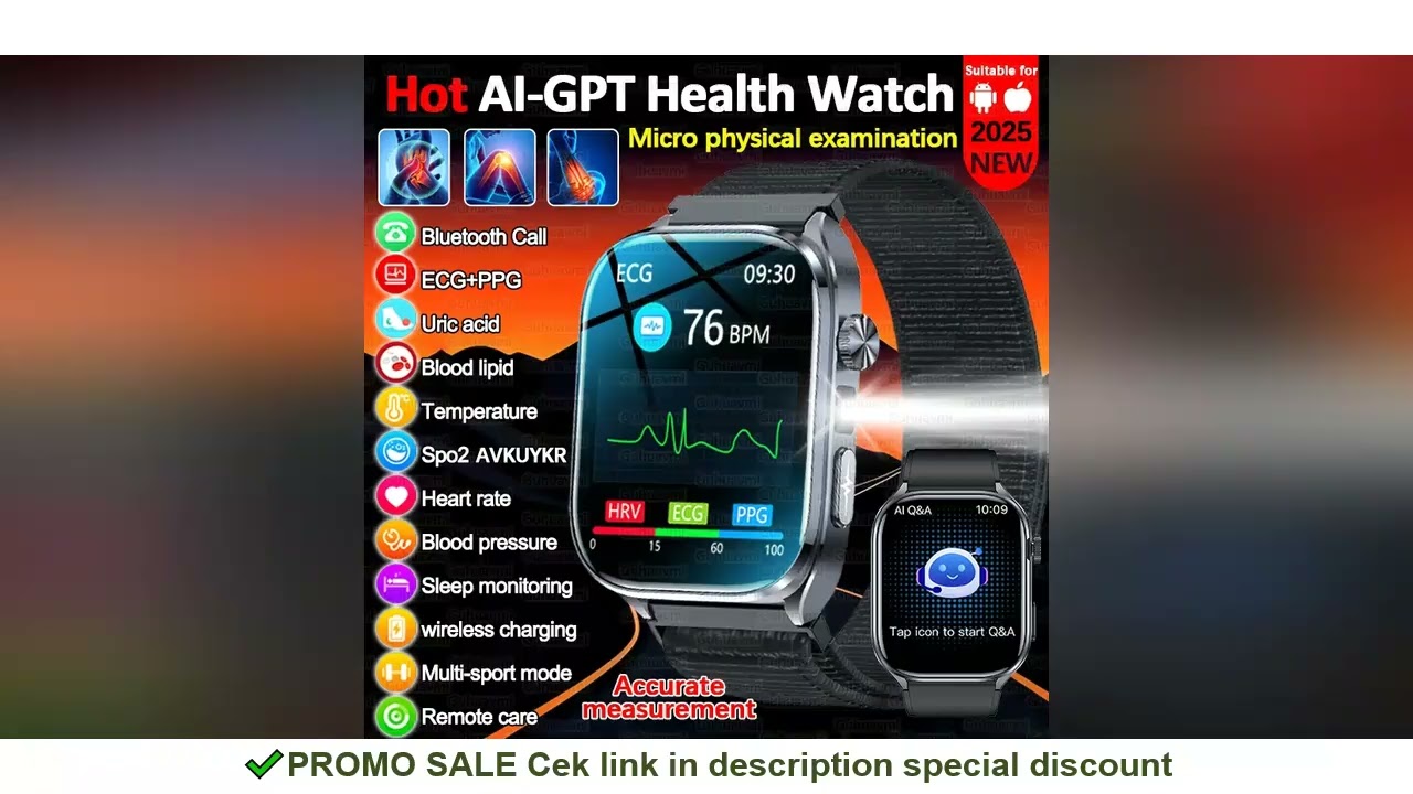 2025 New AI Diagosis ECG Health Smart Watch Men Blood Pressure Lipid Uric Acid AI-GPT Intelligent Q&