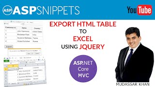 Export HTML Table to Excel using jQuery in ASP.Net Core MVC