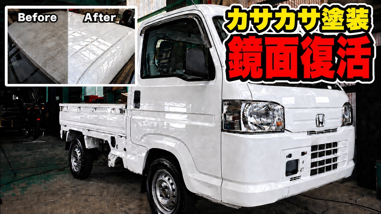 15年分の水垢で「艶消し劣化」した軽トラを、鏡面復活!
