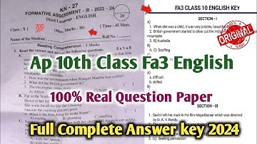 Ap 10th class Fa3 English question paper 2024 with answers|class 10th english Fa3 answer key 2024