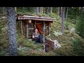 Building my best dugout ever  alone into wild forest  bushcraft moss pillow  badger came  4k