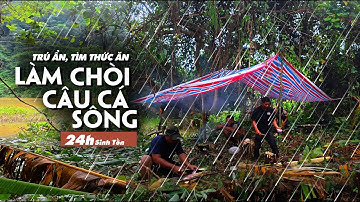 12H Thử thách CÂU CÁ trong rừng, LÀM CHÒI, nấu ăn trong rừng mưa nhiệt đới! | forest stream fishing