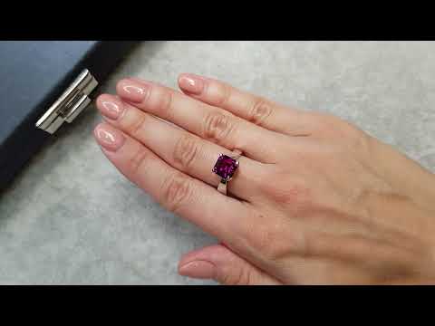 Ring with rare Malawi rhodolite 3.46 ct  in 18K white gold Video  № 1