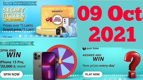 Amazon Great Indian Festival Secret Box And Spin And Win And Daily Quiz Today Answers | 09 Oct.2021