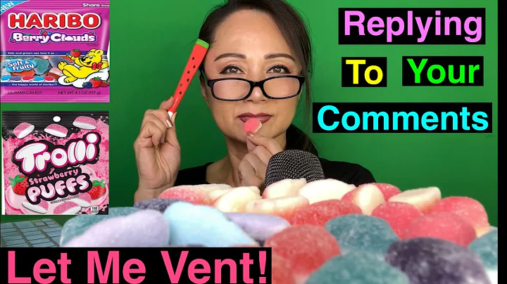 ASMR EATING TROLLI PUFF  VS. HARIBO BERRY CLOUDS GUMMIES & REPLYING TO COMMENTS SHOUTOUTS #먹방 #젤리
