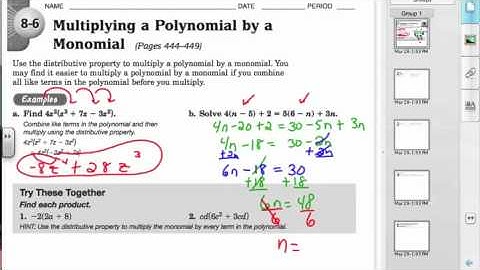 CH 8-6 Multiplying a polynomial by a monomial