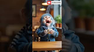 cute monkey drinking coffee and laughing #cute #monkey #funny #shorts #forkids #cartoon #explore