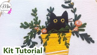 Black Cat on Yellow Pot 🐈‍⬛ Beginners Embroidery Kit Tutorial