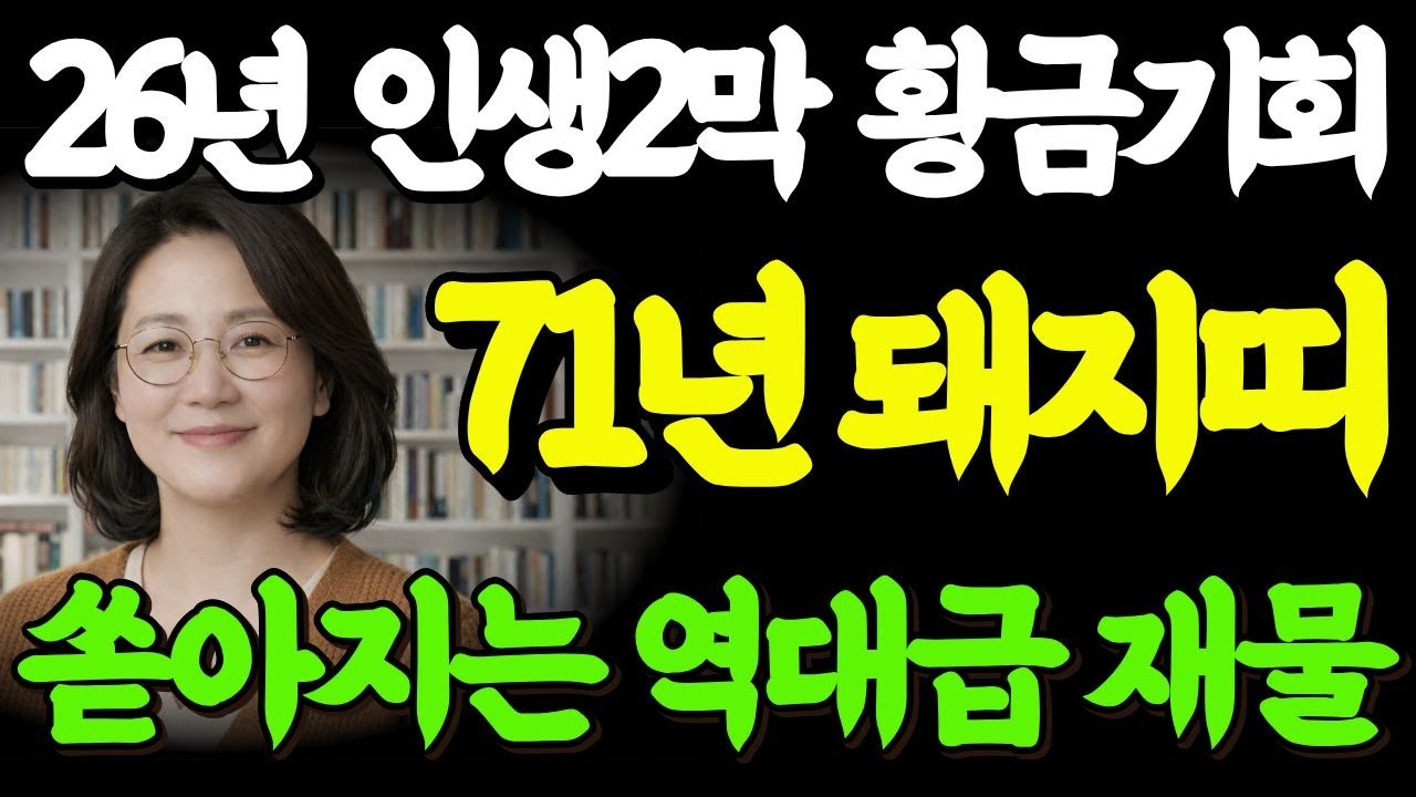 ✨인생2막 황금기회✨71년 돼지띠 쏟아지는 역대급 재물✨#1971년생 #돼지띠 #2026년운세 #신해생 #병오년 #사주팔자 #재물운 #50대운 #무료사주#인생역전 #개운법#무료운세