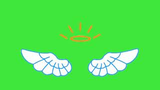Anime angel wings flapping green screen with golden halo