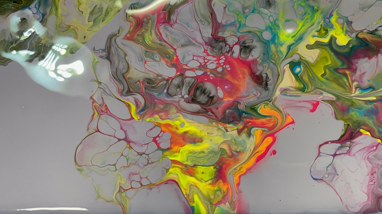 Purple Base with Beautiful Colorful FLOWERS! Blow Technique, Fluid Art ...