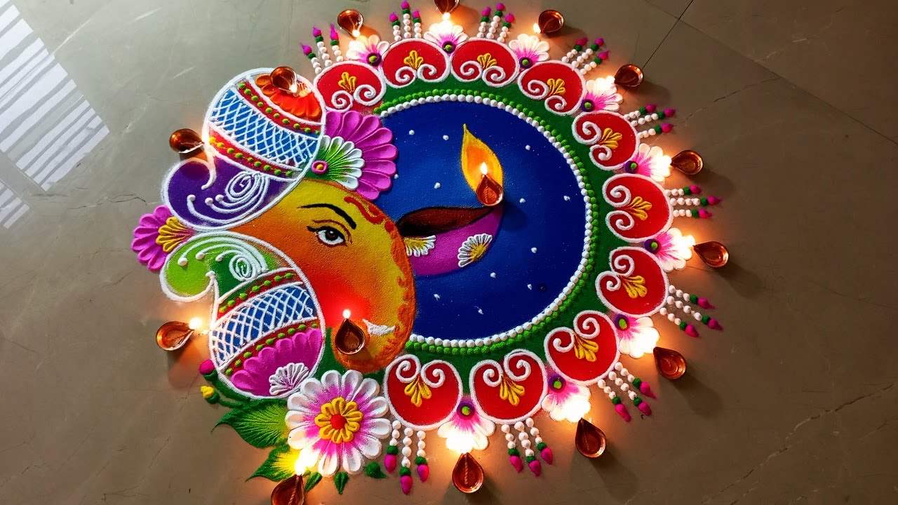 Easy and attractive rangoli for Diwali. Medium size rangoli design for Diwali.