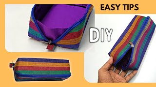 Open Wide Zippered Pouch Tutorial | Tray Type Pencil Case With A Wide Bottom Sewing Tips