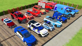 TRANSPORTING POLICE CARS, FIRE TRUCK, AMBULANCE, CARS OF COLORS! WITH TRUCKS! - FARMING SIMULATOR 22