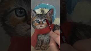 “Christmas Kitten” full acrylic painting tutorial on my channel! 🐱🎨❤️ #shorts #art #short