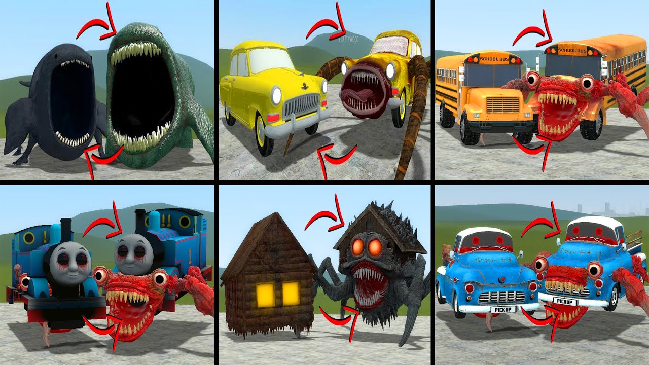 EVERYTHING TURNED INTO MONSTERS: THE BLOOP, CAR EATER, SCHOOL BUS EATER, MONSTER HOUSE IN GMOD!!