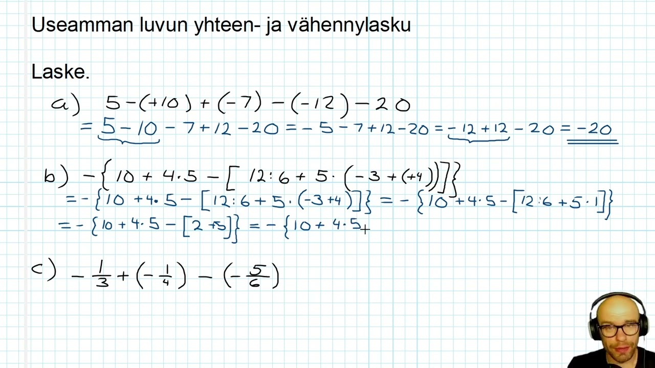15 (x - xx) Useamman luvun yhteen  ja vähennyslasku
