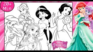 LONG Disney PRINCESSES Coloring Pages Fun Together ARIEL SNOW WHITE BELLE MULAN TIANA CINDERELLA