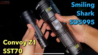 Smiling Shark SD-5995 unboxing vs Convoy Z1 SST70 dua senter led zoom super terang