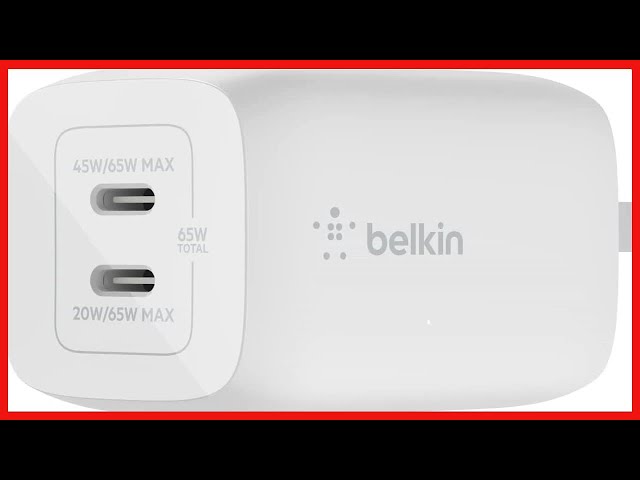 Belkin 65W Dual USB Type C Wall Charger, Fast Charging Power Delivery 3.0 with GaN Technology