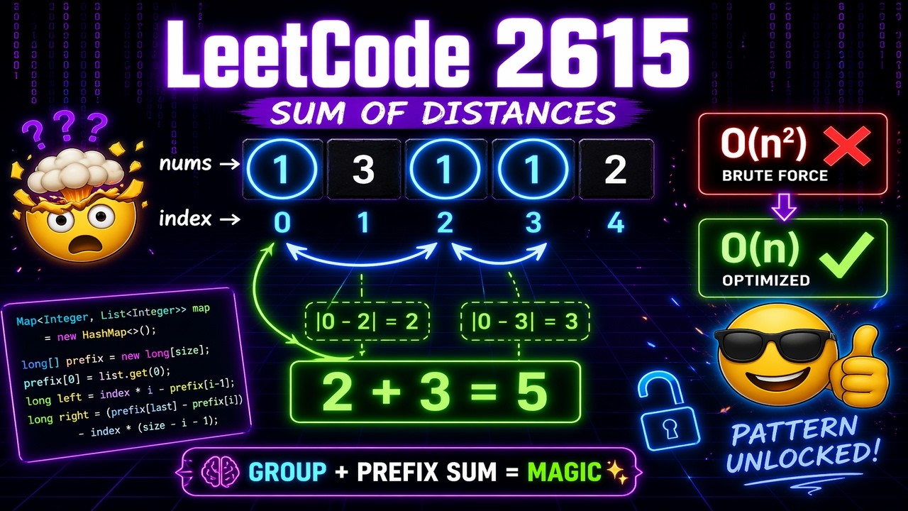 LeetCode 2615 Explained: Sum of Distances | Prefix Sum + Grouping (Java ...