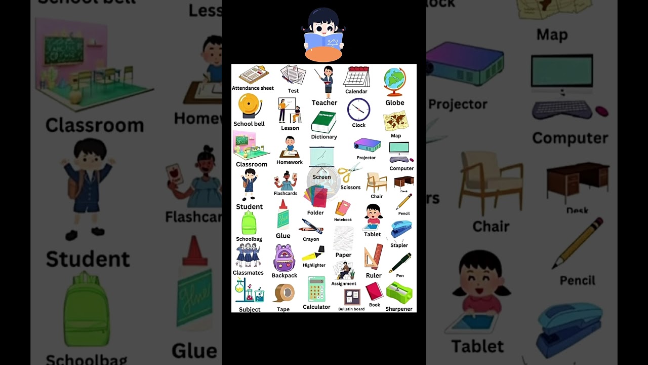 स्टेशनरी Items Name with Pictures | Stationery Vocabulary in English | Visual Learning for Long