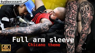 Chicano Theme Full Arm sleeve Tattoo With Mr.Huss Al || Done Artist By Dassssart ||